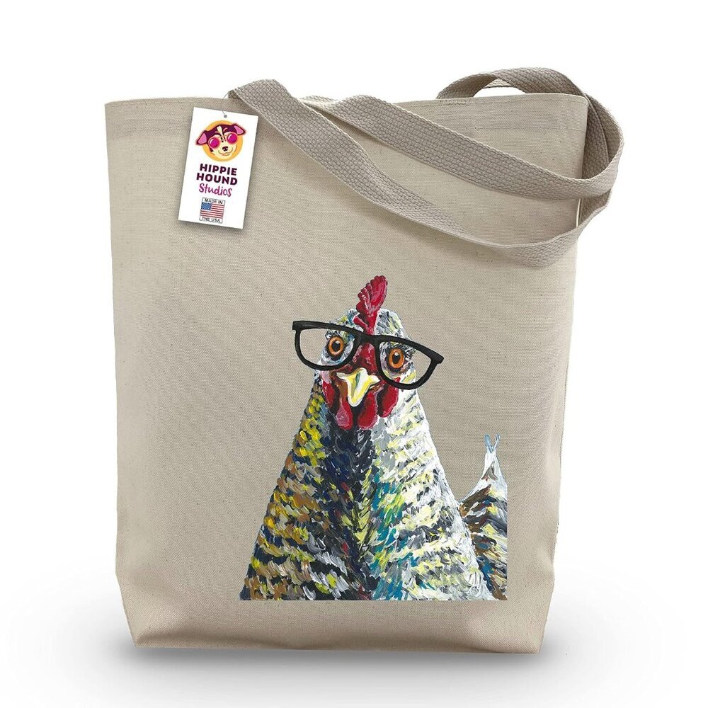Chicken Tote Bag - Chicken Lover Gift - Chicken with Glasses Totes - Chicken Gif